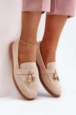 Outlet Boto Damskie Zamszowe Mokasyny Beżowe Dansitu