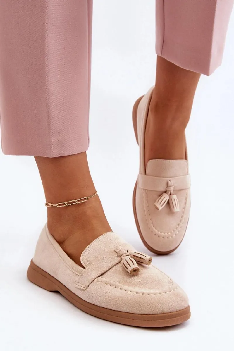 Outlet Boto Damskie Zamszowe Mokasyny Beżowe Dansitu