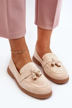 Outlet Boto Damskie Zamszowe Mokasyny Beżowe Dansitu