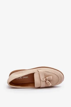 Outlet Boto Damskie Zamszowe Mokasyny Beżowe Dansitu