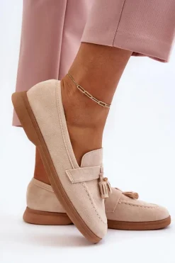 Outlet Boto Damskie Zamszowe Mokasyny Beżowe Dansitu