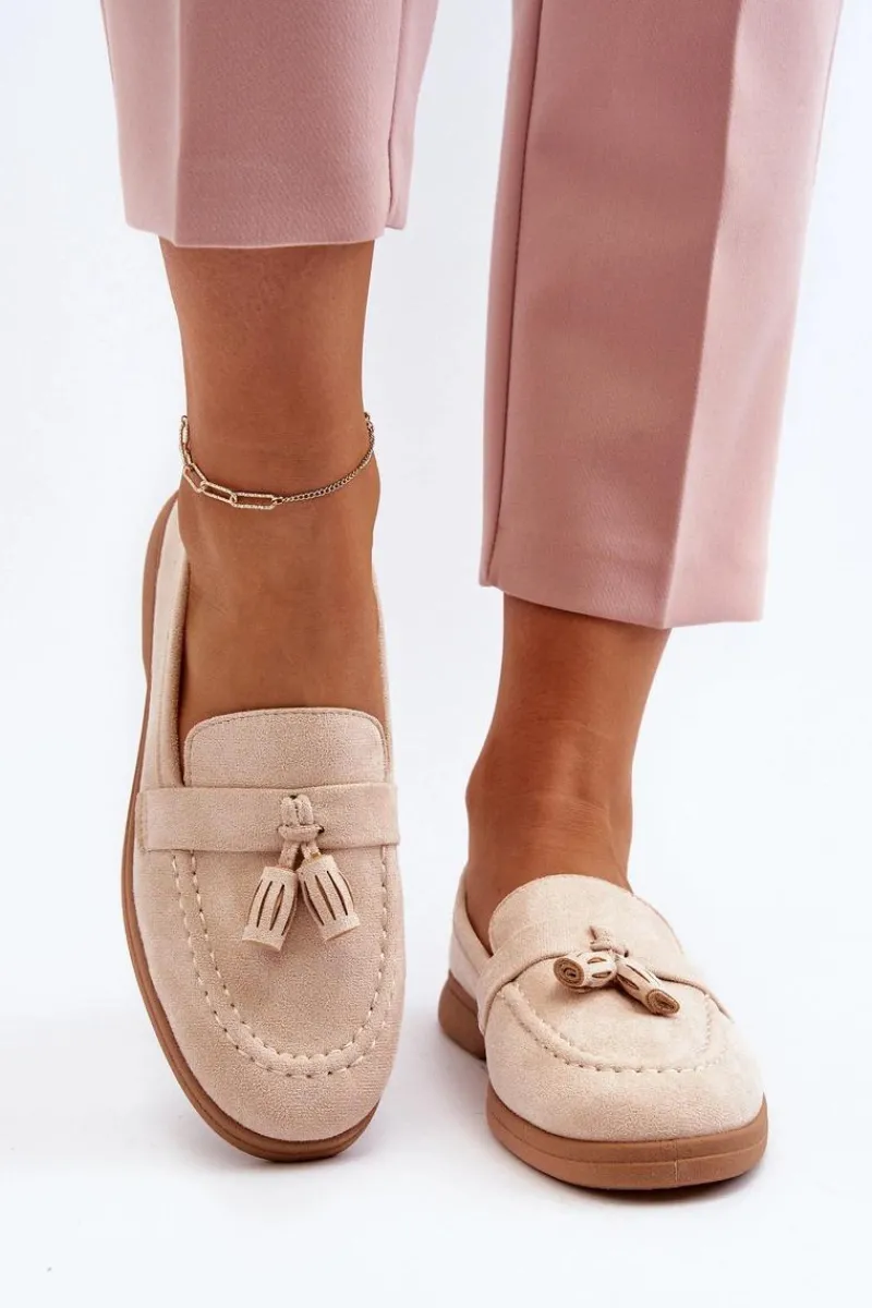 Outlet Boto Damskie Zamszowe Mokasyny Beżowe Dansitu