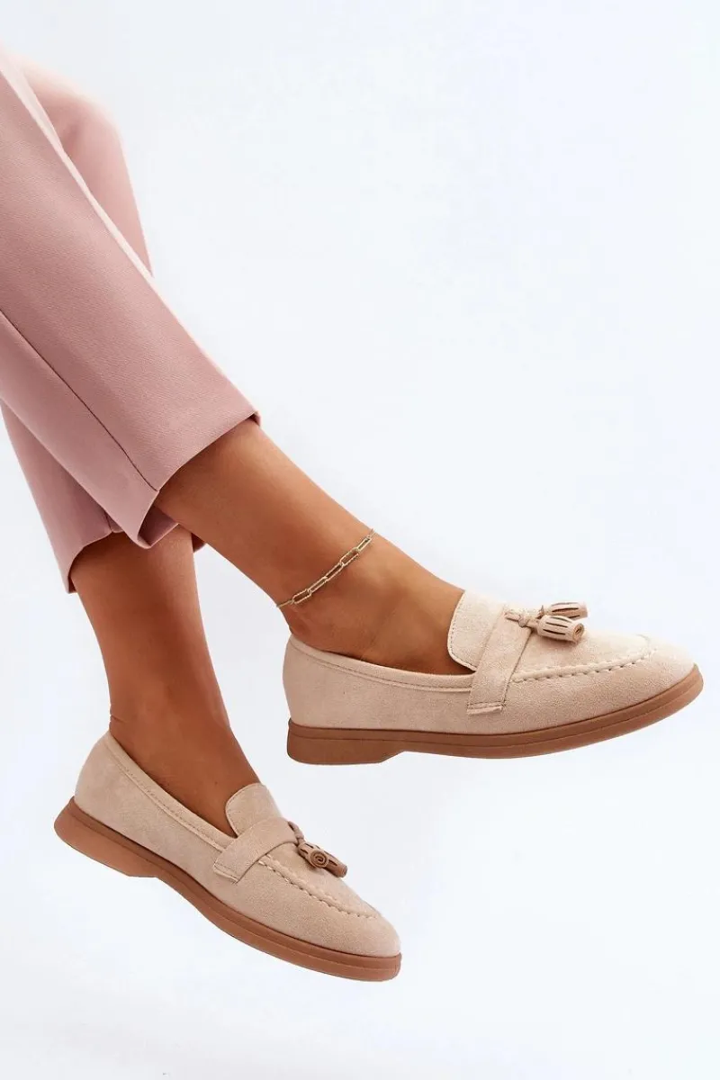 Outlet Boto Damskie Zamszowe Mokasyny Beżowe Dansitu