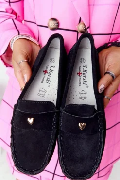 Mokasyny Damskie Zamszowe>Damskie buty S.Barski Damskie Zamszowe Mokasyny S.Barski Czarne