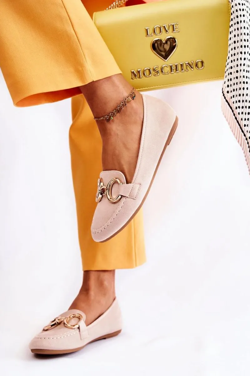 Sale Damskie Zamszowe Mokasyny Z Ozdobą Beżowe Reality Damskie Loafersy Damskie|Mokasyny Płaskie
