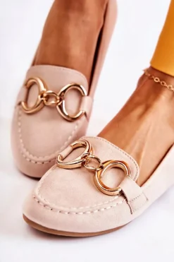 Sale Damskie Zamszowe Mokasyny Z Ozdobą Beżowe Reality Damskie Loafersy Damskie|Mokasyny Płaskie