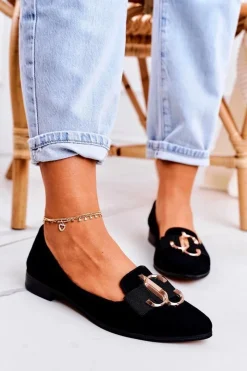 Discount Boto Damskie Zamszowe Mokasyny Baleriny Czarne Mary-Jane