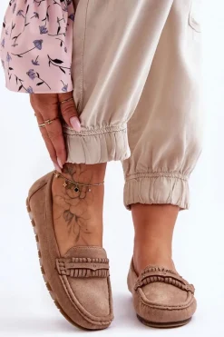 Discount Damskie Zamszowe Mokasyny Beżowe Clorie Damskie Mokasyny Damskie Zamszowe