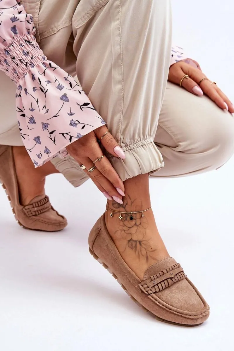 Discount Damskie Zamszowe Mokasyny Beżowe Clorie Damskie Mokasyny Damskie Zamszowe