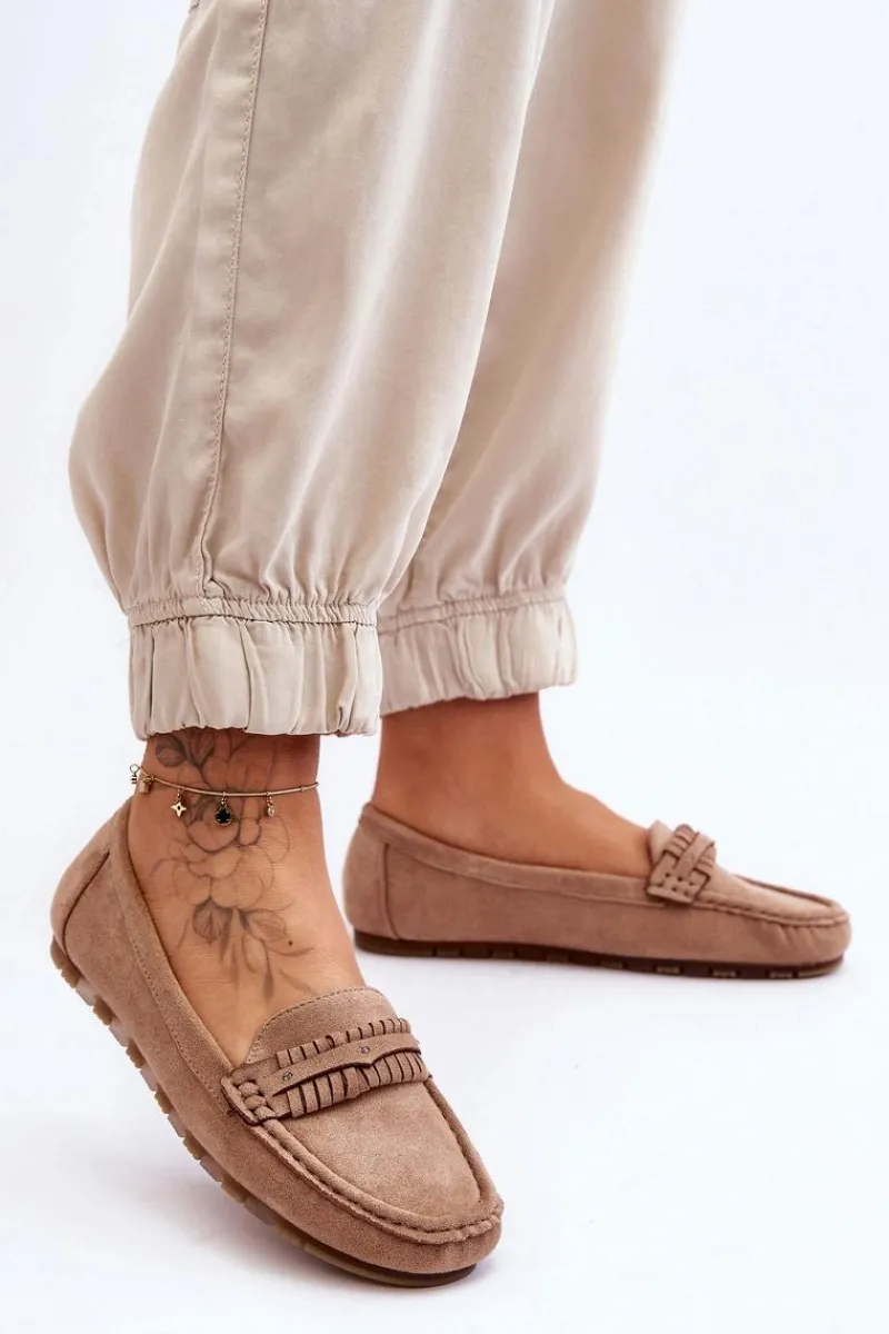Discount Damskie Zamszowe Mokasyny Beżowe Clorie Damskie Mokasyny Damskie Zamszowe