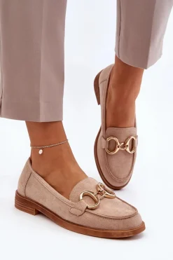 Loafersy Damskie|Mokasyny Płaskie>Buty damskie Vinceza Damskie Zamszowe Mokasyny Z Ozdobą Beżowe Echonesa