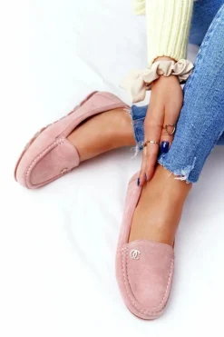 Clearance Boto Damskie Zamszowe Mokasyny Różowe Madelyn