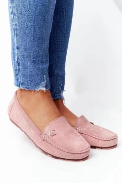 Clearance Boto Damskie Zamszowe Mokasyny Różowe Madelyn