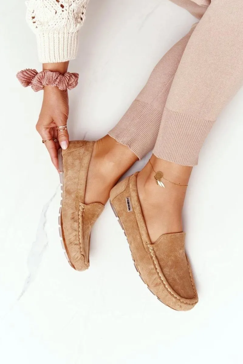 Boto Damskie Zamszowe Mokasyny Beżowe San Marino