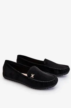 Best Boto Damskie Zamszowe Mokasyny Z Ozdobą Czarne Leah