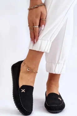 Best Boto Damskie Zamszowe Mokasyny Z Ozdobą Czarne Leah