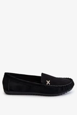 Best Boto Damskie Zamszowe Mokasyny Z Ozdobą Czarne Leah