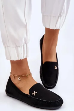 Best Boto Damskie Zamszowe Mokasyny Z Ozdobą Czarne Leah