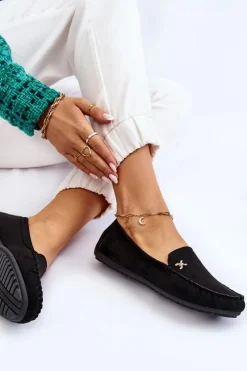 Best Boto Damskie Zamszowe Mokasyny Z Ozdobą Czarne Leah