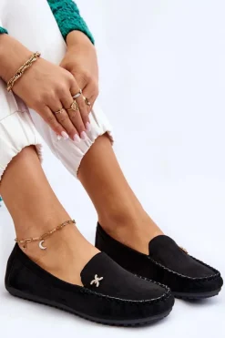 Best Boto Damskie Zamszowe Mokasyny Z Ozdobą Czarne Leah