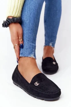 Sale Boto Damskie Zamszowe Mokasyny Czarne Madelyn