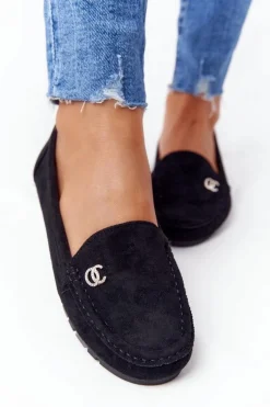 Sale Boto Damskie Zamszowe Mokasyny Czarne Madelyn