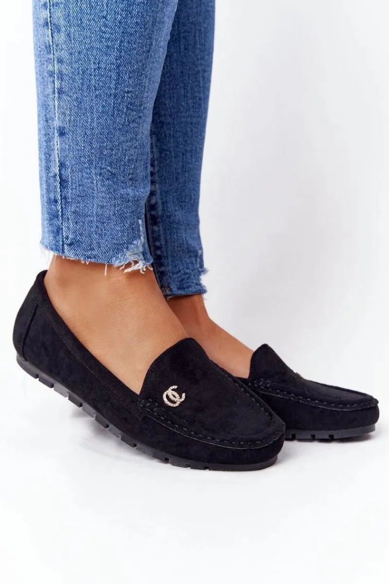 Sale Boto Damskie Zamszowe Mokasyny Czarne Madelyn