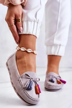 Clearance Boto Damskie Zamszowe Mokasyny Szare Wilessa