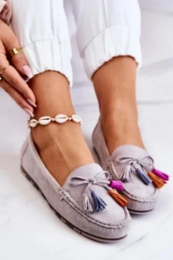 Clearance Boto Damskie Zamszowe Mokasyny Szare Wilessa