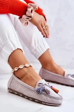 Clearance Boto Damskie Zamszowe Mokasyny Szare Wilessa