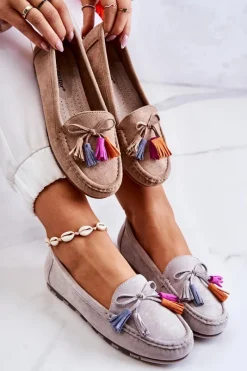 Clearance Boto Damskie Zamszowe Mokasyny Szare Wilessa