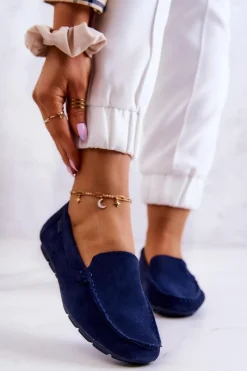 New Damskie Zamszowe Mokasyny Big Star JJ274659 Granatowe Damskie Mokasyny Damskie Zamszowe