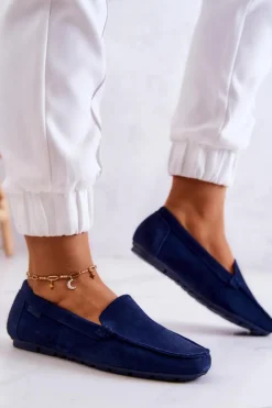 New Damskie Zamszowe Mokasyny Big Star JJ274659 Granatowe Damskie Mokasyny Damskie Zamszowe
