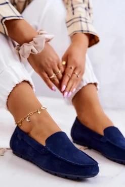 New Damskie Zamszowe Mokasyny Big Star JJ274659 Granatowe Damskie Mokasyny Damskie Zamszowe