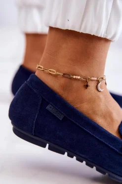 New Damskie Zamszowe Mokasyny Big Star JJ274659 Granatowe Damskie Mokasyny Damskie Zamszowe