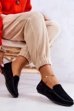 Outlet Damskie Zamszowe Mokasyny Big Star JJ274654 Czarne Damskie Mokasyny Damskie Zamszowe