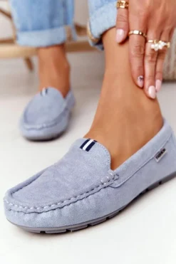 Boto Damskie Zamszowe Mokasyny Niebieskie San Marino