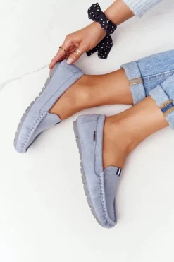 Boto Damskie Zamszowe Mokasyny Niebieskie San Marino