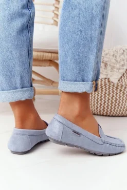 Boto Damskie Zamszowe Mokasyny Niebieskie San Marino