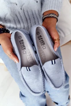 Boto Damskie Zamszowe Mokasyny Niebieskie San Marino