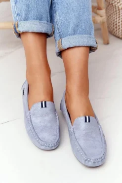 Boto Damskie Zamszowe Mokasyny Niebieskie San Marino