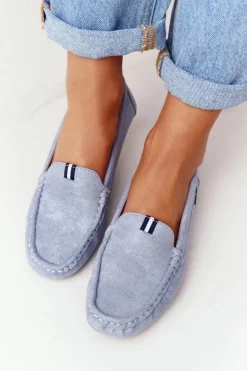 Boto Damskie Zamszowe Mokasyny Niebieskie San Marino