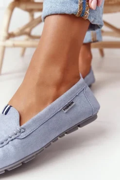 Boto Damskie Zamszowe Mokasyny Niebieskie San Marino