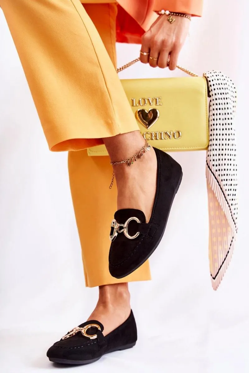 Discount Boto Damskie Zamszowe Mokasyny Z Ozdobą Czarne Reality