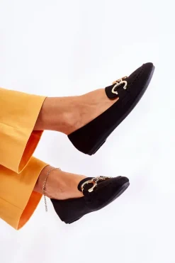 Discount Boto Damskie Zamszowe Mokasyny Z Ozdobą Czarne Reality