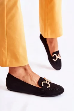 Discount Boto Damskie Zamszowe Mokasyny Z Ozdobą Czarne Reality