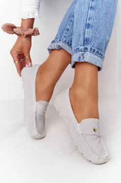 Mokasyny Damskie Zamszowe>Damskie buty S.Barski Damskie Zamszowe Mokasyny S.Barski Szare