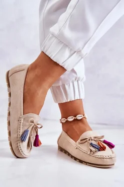 Discount Boto Damskie Zamszowe Mokasyny Jasnobeżowe Wilessa