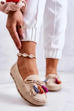 Discount Boto Damskie Zamszowe Mokasyny Jasnobeżowe Wilessa