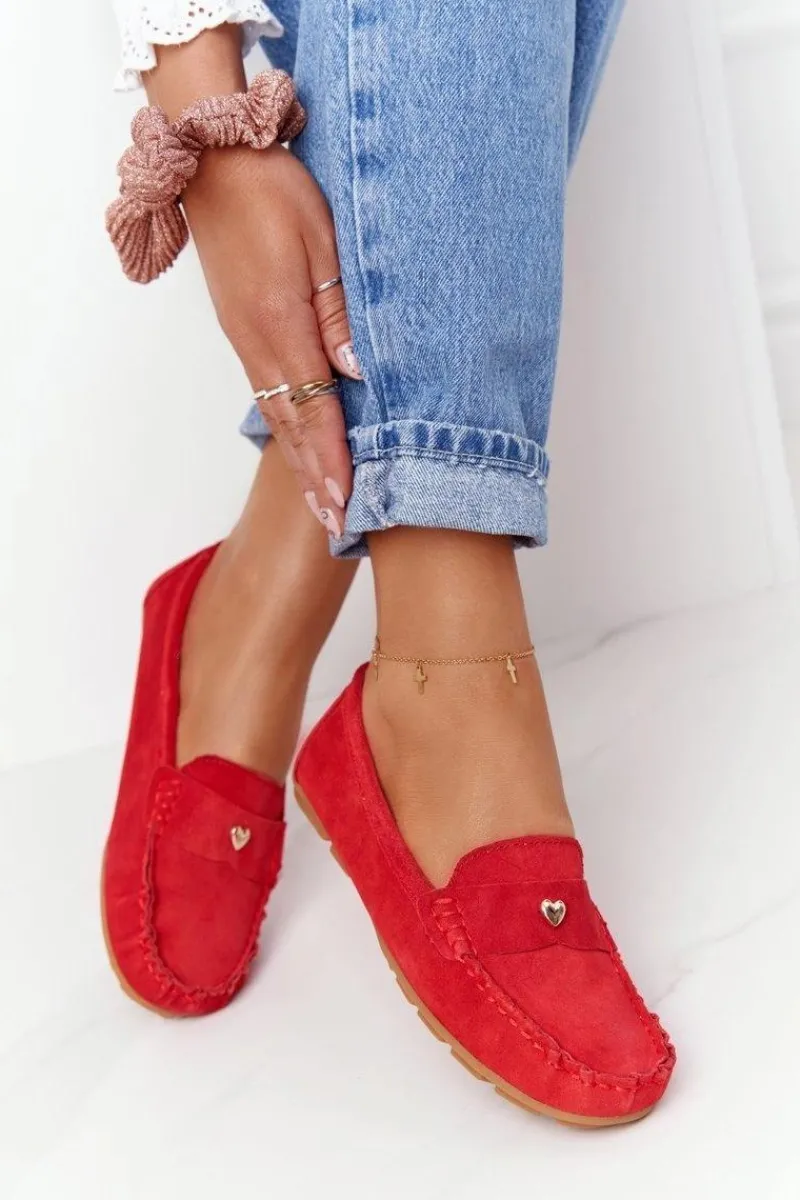 Clearance Damskie buty S.Barski Damskie Zamszowe Mokasyny S.Barski Czerwone